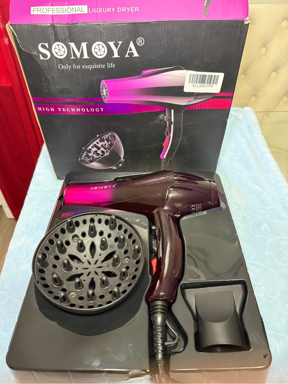Burgundy Hair Dryer with Diffuser - Professional Styling